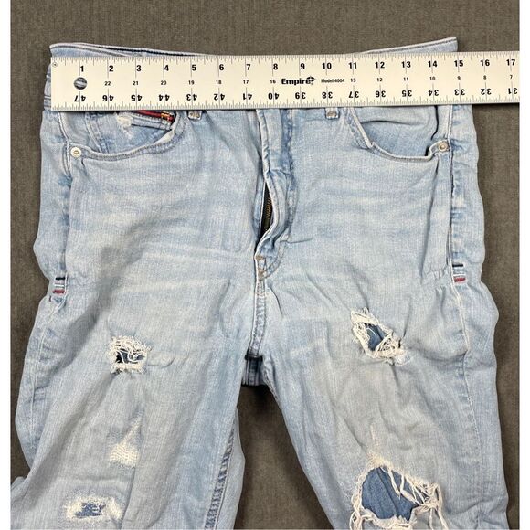 Vintage 90s Distressed Baggy Jeans Tommy Jeans Women 14 32 Light Wash Grunge - Picture 9 of 15